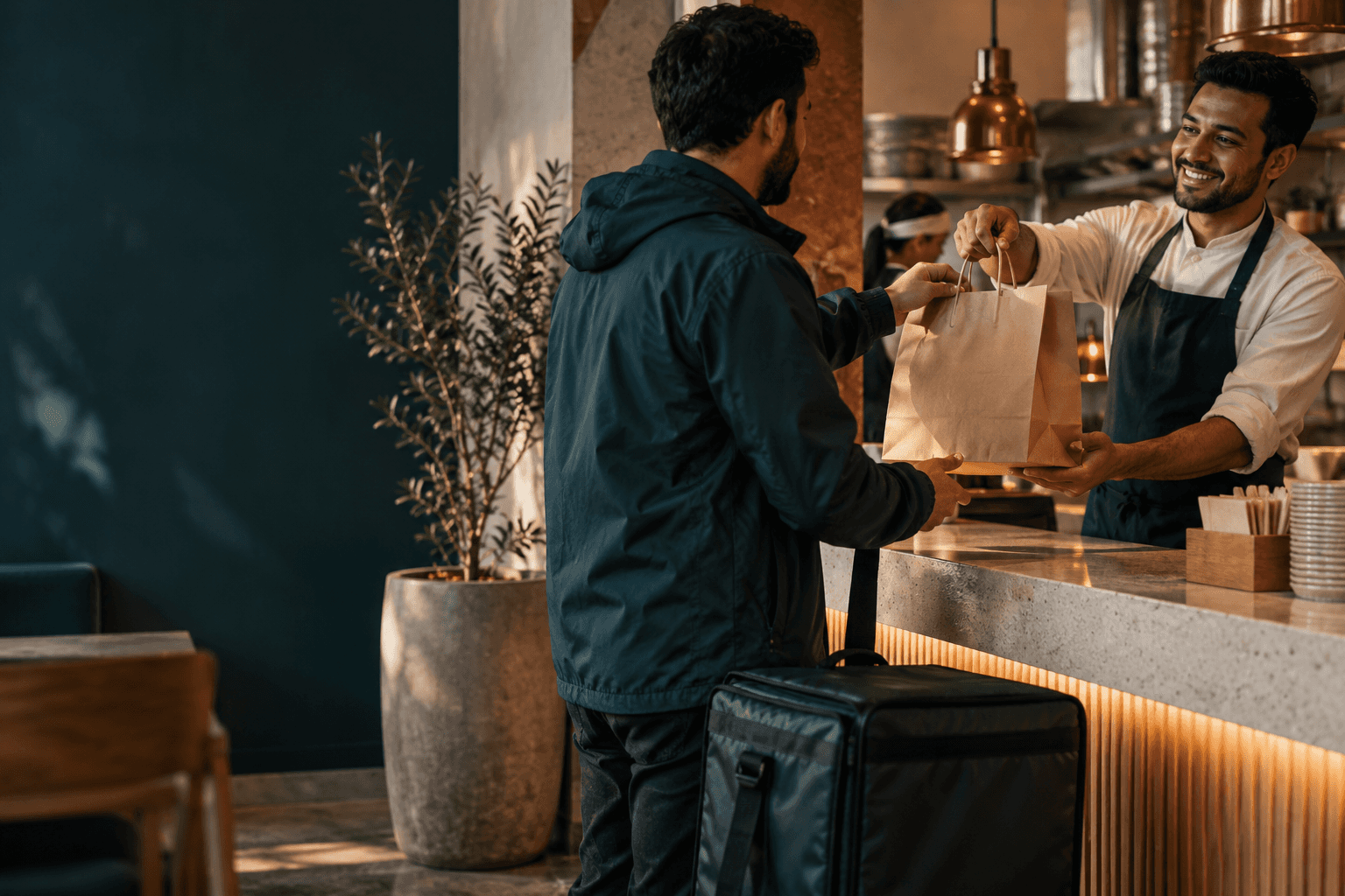 An order being handed over at a restaurant