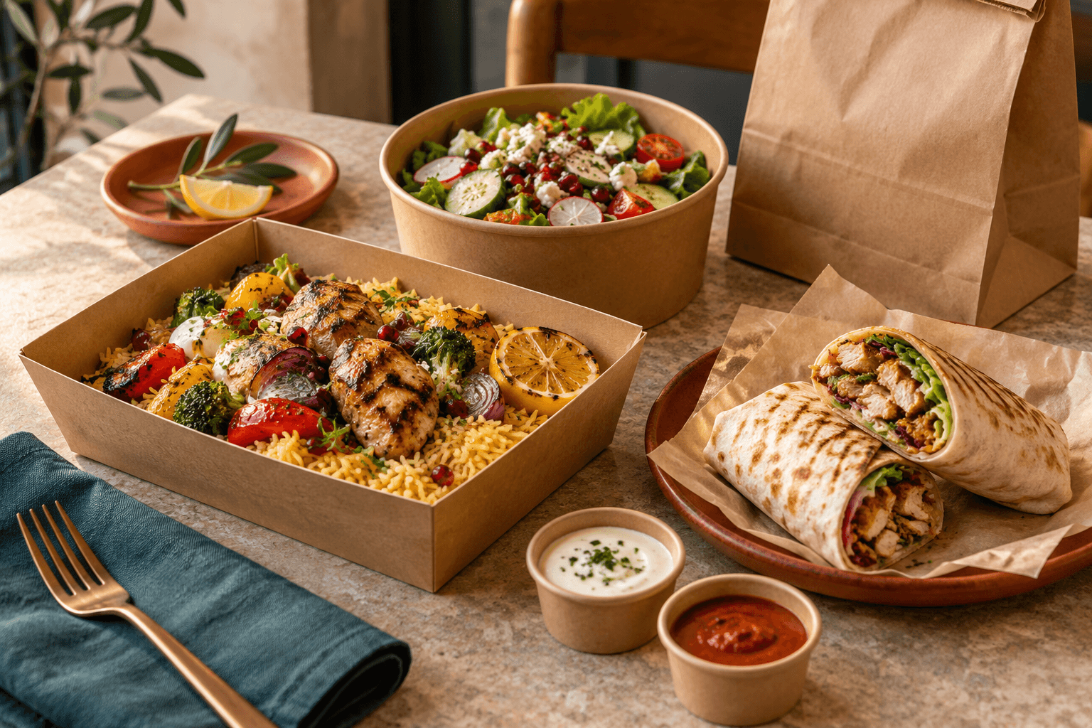 A delivery menu with meals, sides and add-ons