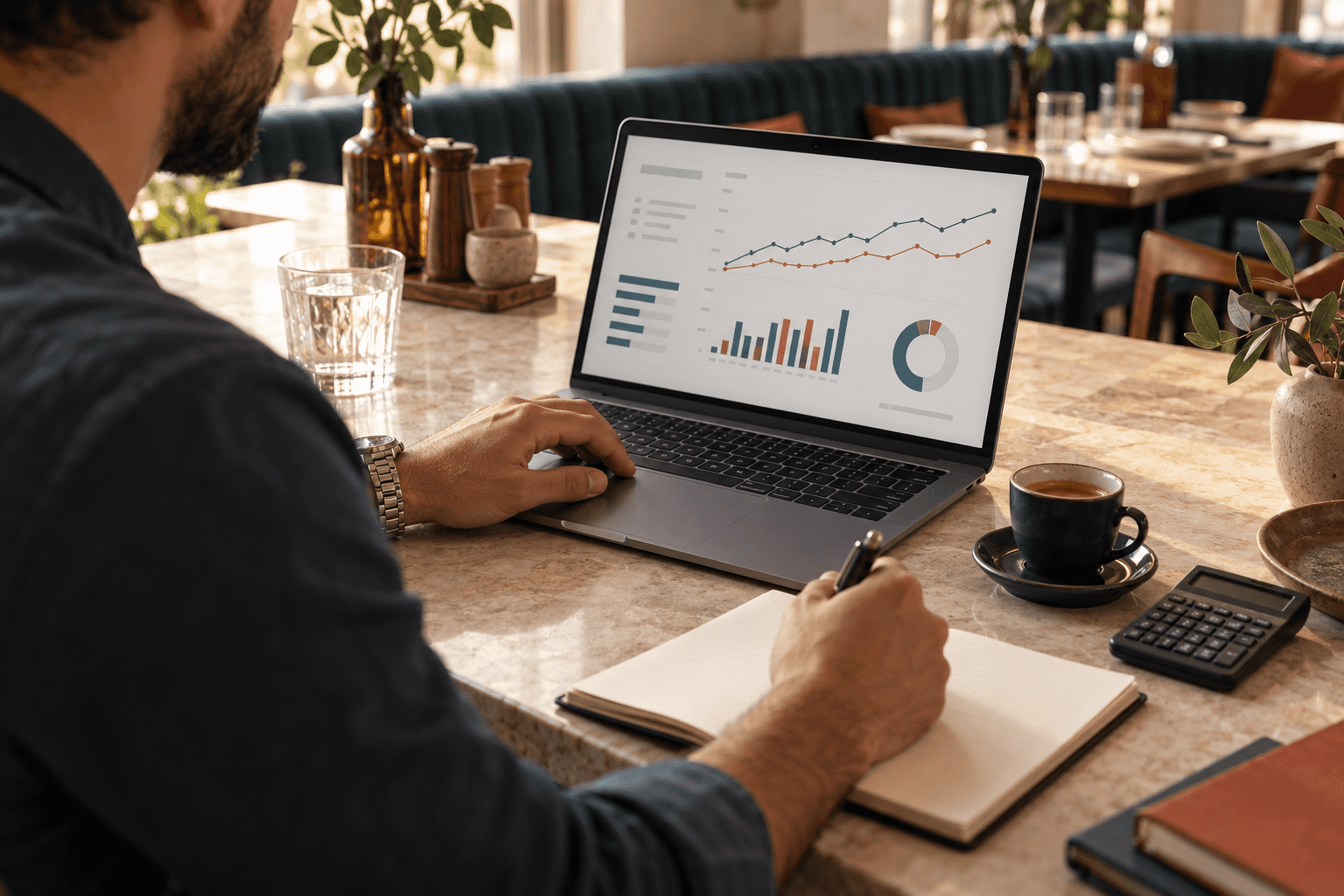 Restaurant performance reports being reviewed